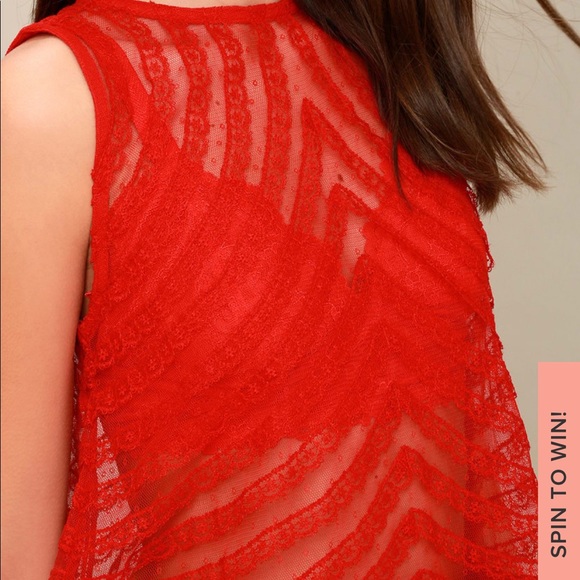 Free People She's a Doll Sheer Red Lace Crop Top. - Picture 5 of 9